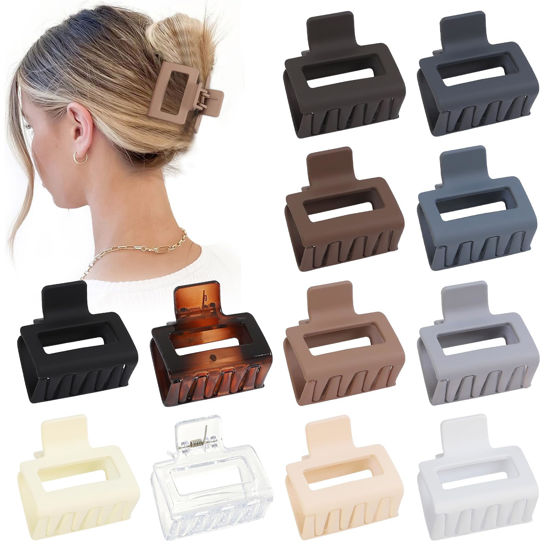 Picture of Sisiaipu 2 Inch Medium Hair Claw Clips 12 Pcs Square Hair Clips for Thin Hair Matte Nonslip Acrylic Banana Jaw Clips Bulk Hair Accessories for women and Girls - Neutral