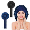 Picture of Arqumi 2 Pcs Satin Silk Bonnet for Sleeping Women, Large Long Strap Tie Band Adjustable Sleep Night Cap Hair Bonnet Wrap for Men, Black+Navy Blue