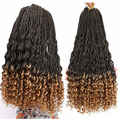 Picture of 7 Packs Crochet Box Braids with Curly Ends 24 inch Box Braid Crochet Hair Extension 3X Bohemian Braiding Hair (24, 1B/27)??