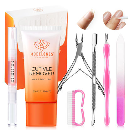 Picture of Modelones Cuticle Remover Kit - Cuticle Remover Cream & Cuticle Oil, Cuticle Care Kit w/Cuticle Trimmer Cuticle Pusher & Cuticle Nipper for DIY Nail Manicure, Removedor de Cuticula for Nail Care