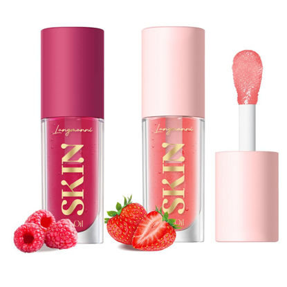 Picture of 2Pack Big Brush Head Hydrating Lip Glow Oil Plumping Lip Tint, Hydrating Lip Gloss Tinted Lip Balm Transparent Lip Care, Long Lasting Nourishing Non-sticky Fresh Texture (Strawberry + Raspberry)