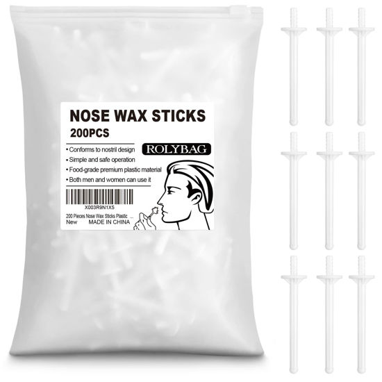 Picture of Rolybag Nose Wax Sticks Applicators, 200 Pcs Plastic Wax Rod Wand for Nostril Cleaning and Nose Hair Removal