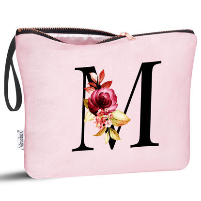 Picture of Vavabox A-Z Personalized Makeup Bag,Birthday Gifts for Women Mom,Gifts for Best Friend,Bride Bridesmaid Cosmetic bag (M, Pink)