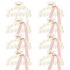 Picture of DEEKA Bridesmaid Proposal Gifts 8 Pack Pearl Bridesmaid Hair Claw Clips with Ribbon 3 Inch Hair Clips Bachelorette Party Favors Bridal Party Present Hair Accessories (Half Circle White&Rose Gold)