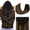 Picture of Aison Clip in Hair Extensions Real Human Hair 70G Natural Black to Chestnut Brown 100% Remy Human Hair Clip in Extensions 7pcs 16clips One Pack 15 Inch brown hair extensions clip ins