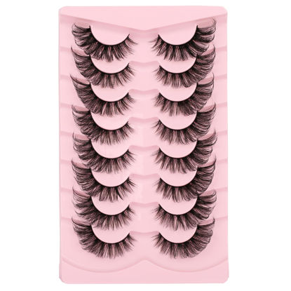 Picture of Gmagictobo False Eyelashes Fluffy Wispy Cat Eye Lashes Natural Look Fake Eyelashes Crisscrossed 3D Fox Eye Faux Mink Lashes 8 Pairs
