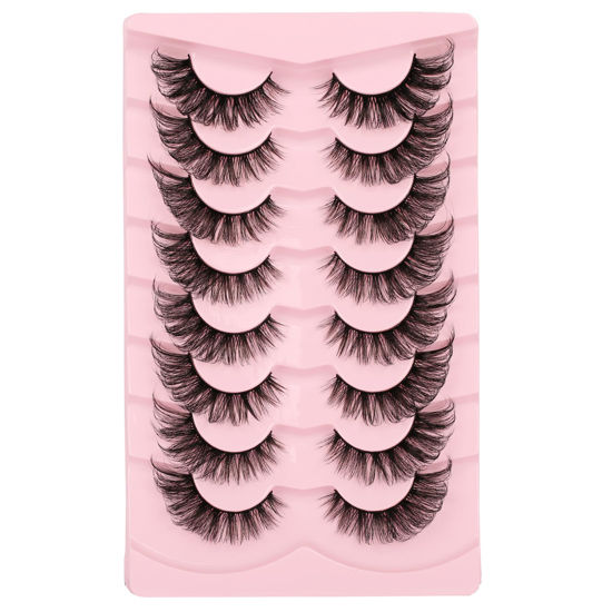 Picture of Gmagictobo False Eyelashes Fluffy Wispy Cat Eye Lashes Natural Look Fake Eyelashes Crisscrossed 3D Fox Eye Faux Mink Lashes 8 Pairs