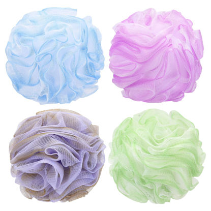 Picture of Tbestmax 4 Pack Bath Sponge Pouf Shower Loofah Body Scrubber Exfoliator, 60g/Piece - 4 Colors