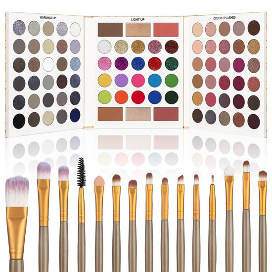 Picture of UCANBE Eyeshadow Palette with Brushes Makeup Sets, Pigmented Eye Makeup Pallet Holiday Gift Set, Goth Smokey Rosy Neutral Glitter Rainbow Eye Shadows & Contour Highlight Blush All-in-One Make Up Kit