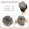 Picture of FESHFEN Messy Bun Hair Piece - Large Wavy Curly Elastic Hair Bun Scrunchies Ponytail Extensions Synthetic Chignon Hairpieces for Women, Gray and White Tips 1.94oz