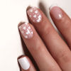 Picture of 24Pcs White French Tip Press on Nails Heart Short Square Fake Nails Valentine’s Day Artificial False Nails with White Hearts Design Glossy Full Cover Glue on Nails Cute Stick on Nails for Women