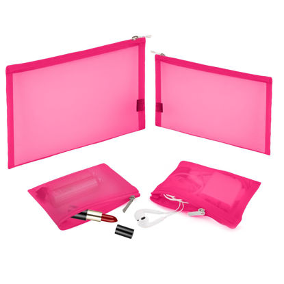 Picture of EASYFUN Mesh Pouch, Make up Bag with Zipper Cosmetic Organizer Pouch for Daily or Travel to Keep Small Items, 4 PCS Rose red