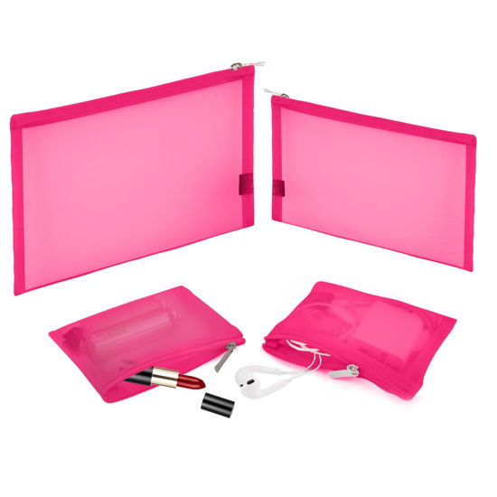 Picture of EASYFUN Mesh Pouch, Make up Bag with Zipper Cosmetic Organizer Pouch for Daily or Travel to Keep Small Items, 4 PCS Rose red