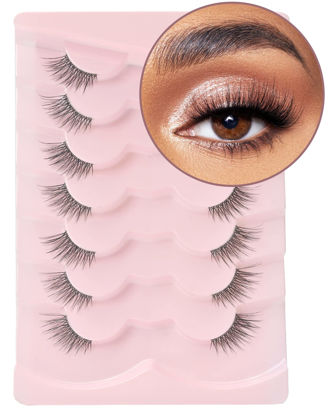 Picture of Onlyall Half Eyelashes Corner Lashes Natural Lashes Half Lashes Wispy End Lashes Corner Eyelashes 3/4 Lashes Clear Band Lashes 7 Pairs C02 (6MM-14MM)