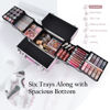 Picture of Frenessa Makeup Train Case Large Portable Cosmetic Case - 6 Tier Trays Professional Makeup Storage Organizer Box Make Up Carrier with Lockable keys - Pink