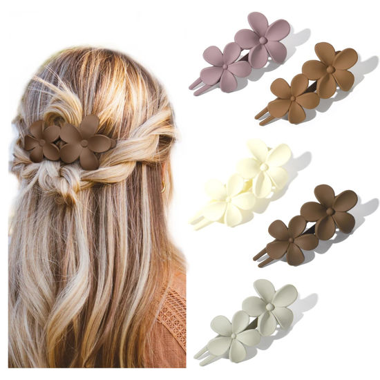 Picture of Yanibest 5 Pcs Flat Hair Clips - Stylish Lay Flat Claw Clips for All Hair Types,Multi-Styles Matte Non-slip Hair Clips for Women Girls Wedding Prom Party Hair Decorations