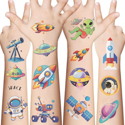 Picture of 10 Sheets Space NASA Temporary Tattoos for Kids, Astronaut Birthday Party Favors, Cartoon Decoration Sticker Gifts for Girl Boys Home Activity Class Prizes Carnival Christmas Rewards (Space)