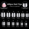 Picture of AddFavor 600pcs Short Square Nail Tips, Soft Gel X Nail Tips Clear Fake Nails Full Cover Acrylic Nail Tips for Extension Nail Manicure Salon Home DIY