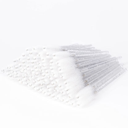 Picture of i-Laesh Crystal Mascara Wands Disposable, Eyebrow / Eyelash Brushes for Eyelash Extensions, Lashes Makeup Tool 100 Pcs（White）