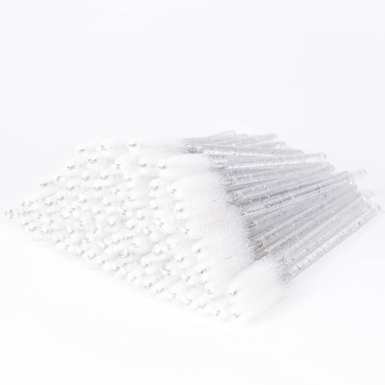 Picture of i-Laesh Crystal Mascara Wands Disposable, Eyebrow / Eyelash Brushes for Eyelash Extensions, Lashes Makeup Tool 100 Pcs（White）