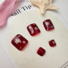 Picture of Red Press on Toenails Flower Fake Toe Nails Glitter False Toenails Full Cover Acrylic Toenails with Design Gold Toe Nail Press ons for Women Glossy Toe Nail Tips Glue on ToeNails 24 pcs
