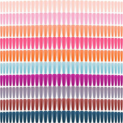 Picture of 240 Pieces Extra Long Press on Nails Ballerina Coffin False Nails Solid Color Full Cover Fake Nails Artificial Acrylic Nails for Nail Art Salon DIY Women Girls (Nice Pattern)