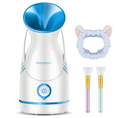 Picture of Amconsure Facial Steamer - Nano Ionic Face Steamer Warm Mist Steamer for Home Sauna SPA, Humidifier for Deep Cleaning Unclogs Pores Sinuses(Blue)