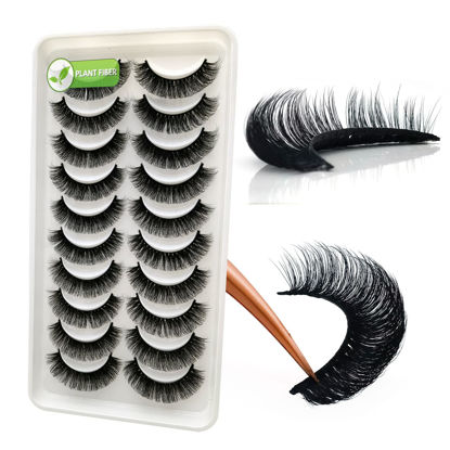 Picture of 3d Plant Fibre Russian Strip Lashes, D Curl Lash Strips, Natural False Lashes Mink, Wispy Fake Lashes, D Curl Strip Lashes, Natural Wispies Mink Eyelashes, Faux Mink Eyelashes Natural Look(SDC37)