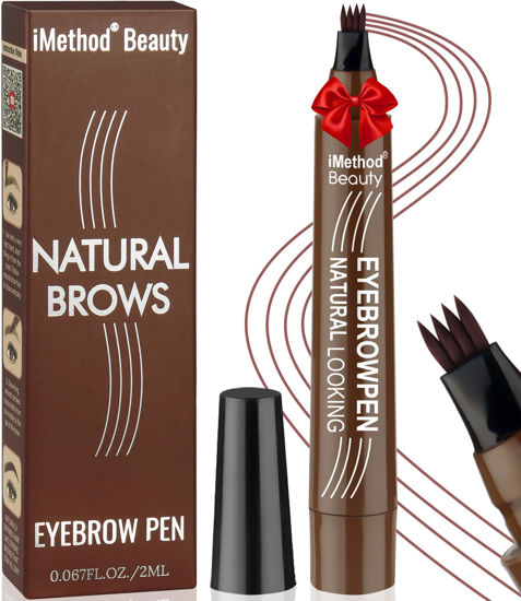 Picture of iMethod Microblading Eyebrow Pen - Eyebrow Pencil Magical Upgraded Eye Brow Pencils for Women with 4 Fork Tip & Spoolie Brush for Natural-Looking Hair-Like Defined Brows, Last All-Day, Reddish Brown