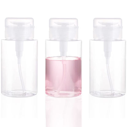 Picture of 3 Pack Push Down Pump Dispenser Empty Push Top Bottles Containers for Nail Polish Makeup Remover Micellar Water Facial Toner 6.7oz/200ML