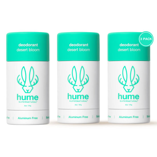 Picture of Hume Supernatural Roll On Aluminum Free Deodorant for Women & Men - Safe for Sensitive Skin - Probiotic and Plant-Based - Long-Lasting Moisture Absorbing - Clean and Effective - Desert Bloom, 3-Pack