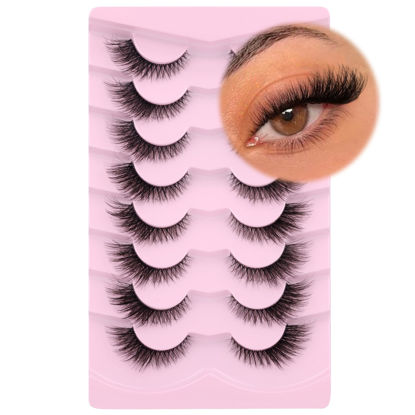 Picture of Fox Eye Lashes Wispy Eyelashes Natural Look Clear Band Lashes Fluffy Faux Mink Lashes Strip Natural False Lashes Pack by GVEFETIEE 8 Pairs