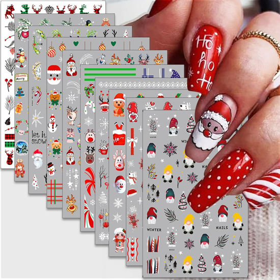 Picture of 𝟭𝟬 Sheets Christmas 3D Nail Stickers for Nail Art Santa Claus Snowman Elk Small Animals Cute Cartoon Adhesive Sliders Nails Decals for Christmas Nails Manicure DIY Nail Art Decoration Accessories