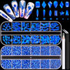 Picture of 3220Pcs Royal Blue Glass Nail Rhinestones 120Pcs Multi Shapes Flatback Gems Crystal + 3100Pcs 1.5-4mm Round Beads, Manicure Diomand Jewelry Gemstones for Nail Design Makeup Acrylic Nails Decoration