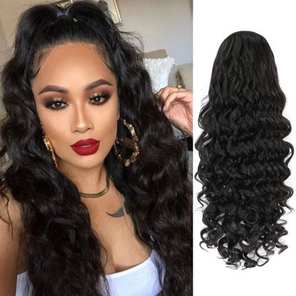 Picture of KETHBE 20 Inch Drawstring Ponytail Hair Extension Long Wavy Ponytail Hair Extensions Fake Ponytails Synthetic Heat Resistant Hair Pieces for Women (20Inch,Natural Black)