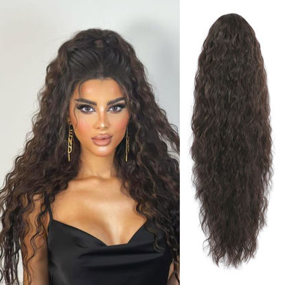 Picture of KETHBE 26 Inch Drawstring Ponytail Hair Extension Long Curly Wavy Hair Extensions Fake Ponytail Synthetic Heat Resistant Hair Pieces for Women (26Inch,4#)