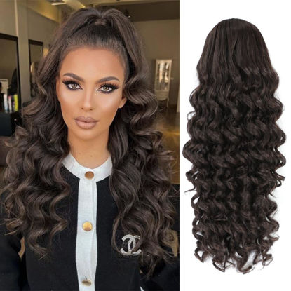 Picture of KETHBE 20 Inch Drawstring Ponytail Hair Extension Long Wavy Ponytail Hair Extensions Fake Ponytails Synthetic Heat Resistant Hair Pieces for Women (20Inch,Chocolate Brown)