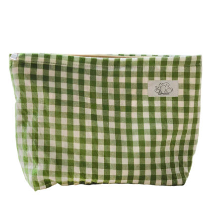 Picture of HAPPYHEIDI Women Checkered Canvas Makeup Bag Cosmetic Pouch Make Up Travel Purse Organizer, Cute Green Plaid