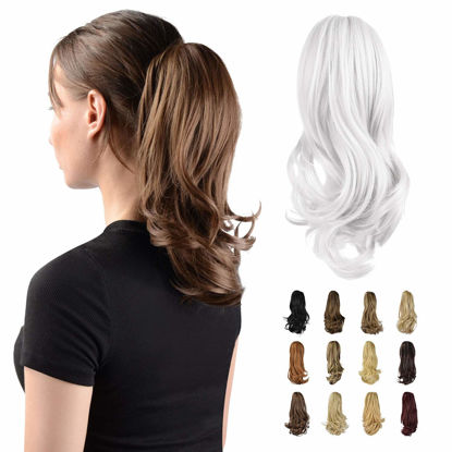 Picture of SOFEIYAN 13" Ponytail Extension Long Curly Ponytail Clip in Claw Hair Extension Natural Looking Synthetic Hairpiece for Women, Silver Grey