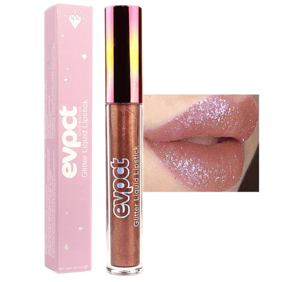 Picture of evpct 1Pcs Nude Gold Matte to Glitter Liquid Lipstick Lip Set Kit, Long Lasting Matte Diamond Glitter Lipstick Waterproof, Colorful Sparkly Glossy Metallic Shimmer Sparkle Lip Gloss for Women 14#