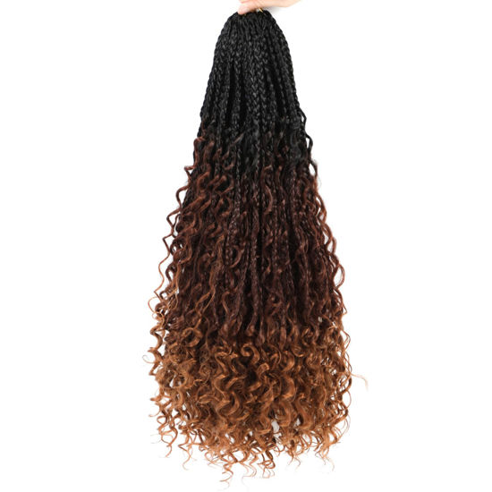 Picture of 8 Packs Crochet Box Braids Hair-18 Inch Crochet Hair For Black Women Pre loople Crochet Hair with Curly Ends Goddess Box Braids Crochet Hair Braiding Hair Crochet Braids Hair for Black Women(1B/33/30)
