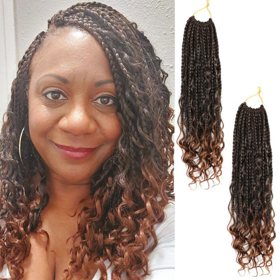 Picture of Crochet Box Braids- Boho Box Braids Crochet Braids Hair Bohomian Box Braid Crochet Hair Synthetic Braiding Hair Goddess Box Braids Crochet Hair for Black Women (14(2Packs), 1B/30)