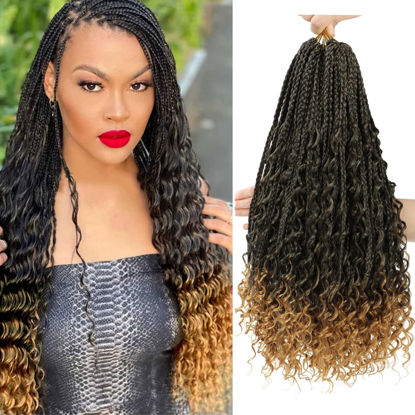 Picture of 8 Packs Goddess Box Braids Crochet Hair-18 Inch Crochet Box Braids Pre-looped Bohomian Crochet Braids Hair Synthetic Braiding Hair Extensions Crochet Hair for Black Women (1B/27)
