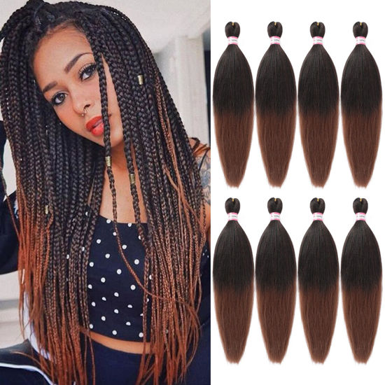 Picture of Dorsanee Ombre Brown Braiding Hair Pre Stretched 20 Inch 8 Packs Braiding Hair Extensions for Crochet Box Braids Twists Locs Hair Itch Free Soft Yaki Texture Hot Water Setting (20inch,#1B/30)