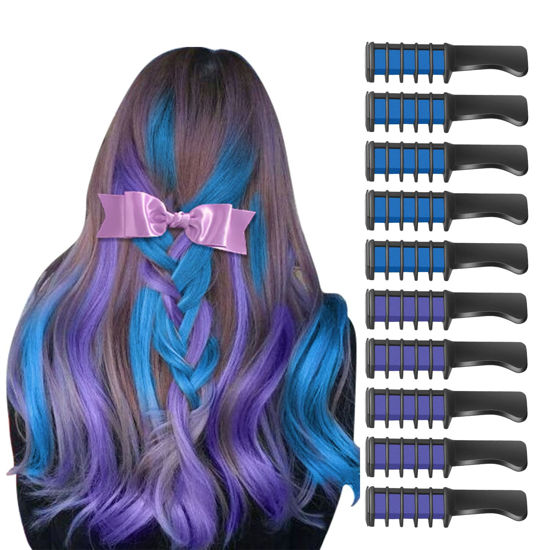 Picture of MSDADA Blue and Purple Hair Chalk for Girls-New Hair Chalk Comb Temporary Bright Washable Hair Color Dye for Kids-Girls Toys Gifts for Birthday,Easter,Christmas,Halloween