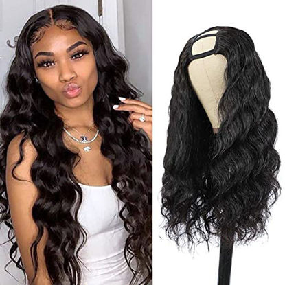 Picture of Nvnvdij U Part Wigs Body Wave Brazilian Virgin Human Hair 2''x 4'' U Shape Glueless Wigs 150% Density Natural Black Color With Straps Combs For Black Women (26 Inch, Body Wave)