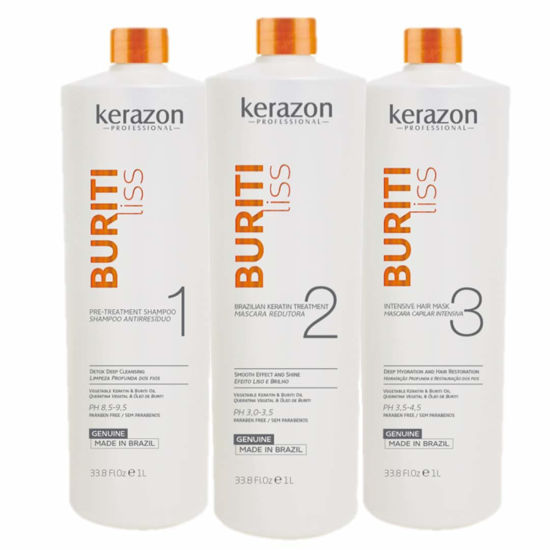 Picture of Brazilian Keratin Treatment 34fl.oz/1L Tratamiento de Keratina Brasilera Importada KIT w/ pumps Buriti Liss by KERAZON