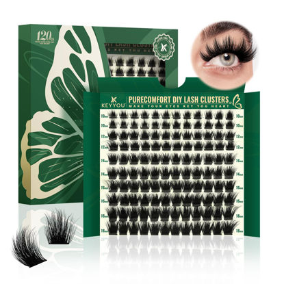 Picture of KEYYOU Lash Clusters 120pcs Eyelash Clusters 10-18mix D Curl Cluster Lashes Thick Super Soft Wispy DIY Eyelash Extension at Home(PC01-D-10-18MIX)