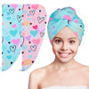 Picture of Basumee Microfiber Hair Towel Wrap for Kids 2 Pack Rapid Drying Hair Towel with Button Hair Turbans for Wet Hair Wraps Head Towel Wrap for Women and Girls, Blue