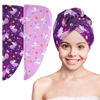 Picture of Basumee Microfiber Hair Towel Wrap for Kids 2 Pack Rapid Drying Hair Towel with Button Hair Turbans for Wet Hair Wraps Head Towel Wrap for Women and Girls, Purple